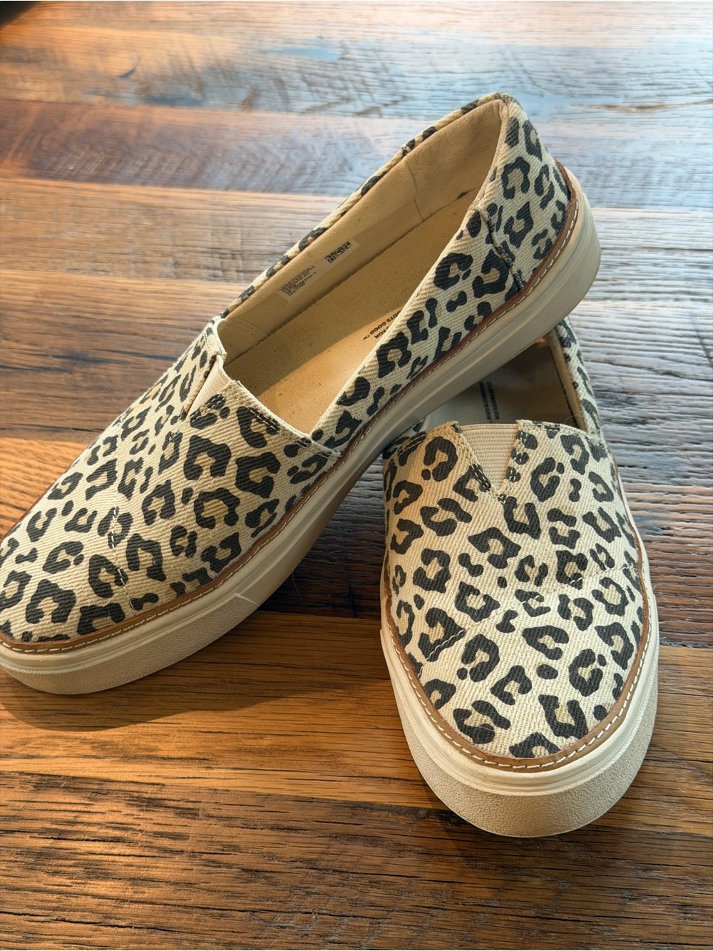 Toms Leopard Print Slip-On Flats in Tan and Black